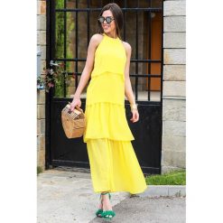Sukienka FRANKIE YELLOW. Żółte sukienki damskie Sukienka FRANKIE YELLOW, s, bez wzorów, bez kołnierzyka, bez rękawów, długie. W wyprzedaży za 89,00 zł.