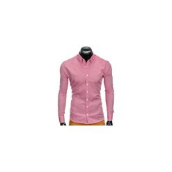 KOSZULA MĘSKA Z DŁUGIM RĘKAWEM K408 - BIAŁA/CZERWONA. Białe koszule męskie Ombre Clothing, m, z kontrastowym kołnierzykiem, z długim rękawem. Za 59,00 zł.
