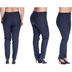Casualowe granatowe spodnie cygaretki w kant PLUS SIZE NOWOŚĆ. Niebieskie spodnie damskie Moda Size Plus Iwanek, xxl, w paski, z bawełny, eleganckie. Za 119,00 zł.