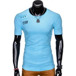 T-SHIRT MĘSKI Z NADRUKIEM S957 - BŁĘKITNY. Niebieskie t-shirty męskie z nadrukiem marki Ombre Clothing, m. Za 29,00 zł.