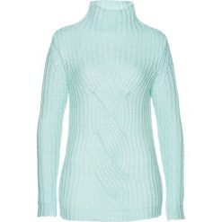 Sweter z warkoczem bonprix pastelowy miętowy. Zielone swetry damskie bonprix, bez wzorów, bez rękawów, bez kaptura. Za 44,99 zł.
