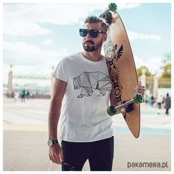 Koszulki polo: Niedźwiedź kreski męski tshirt koszulka biała