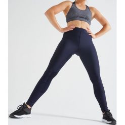 Legginsy fitness cardio damskie 120 granatowe. Niebieskie legginsy sportowe damskie DOMYOS, m, bez wzorów, z elastanu, na fitness i siłownię. Za 64,99 zł.