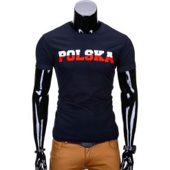 T-shirt męski z nadrukiem S812 - granatowy. Niebieskie t-shirty męskie Ombre Clothing, s, z nadrukiem, bez kołnierzyka. Za 14,99 zł.