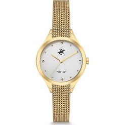 Zegarek kwarcowy w kolorze biało-złotym. Żółte, analogowe zegarki damskie Beverly Hills Polo Club, złote. W wyprzedaży za 269,95 zł.