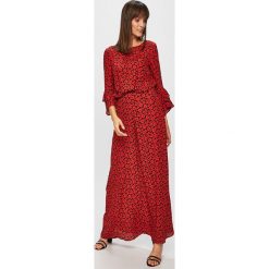 Trussardi Jeans - Sukienka. Niebieskie sukienki damskie Trussardi Jeans, w kwiaty, z wiskozy, z okrągłym kołnierzem, bez rękawów, rozkloszowane. W wyprzedaży za 449,90 zł.