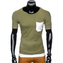 T-shirt męski bez nadruku S963 - khaki. Brązowe t-shirty męskie Ombre Clothing, s, z nadrukiem, bez kołnierzyka. Za 15,99 zł.