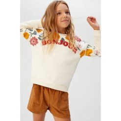 Mango Kids - Bluza dziecięca Bonjour 110-164 cm. Bluzy dziewczęce Mango Kids, z nadrukiem, z bawełny, bez rękawów, bez kaptura. Za 79,90 zł.