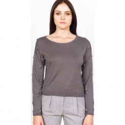 Sweter kaszmirowy w kolorze szarym. Szare swetry klasyczne damskie marki Ateliers de la Maille, z kaszmiru, z okrągłym kołnierzem. W wyprzedaży za 272,95 zł.