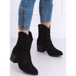 Kowbojki zamszowe czarne 5689 BLACK. Czarne botki damskie obuwie damskie, z zamszu, bez obcasa, na obcasie, na zamek. Za 115,67 zł.