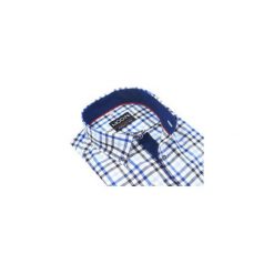 Niebiesko-granatowa koszula w kratę M22. Niebieskie koszule męskie Modini Moda Męska, m, bez wzorów, z bawełny, casualowe, bez kołnierzyka, z długim rękawem. Za 125,10 zł.