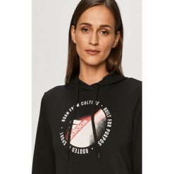 Adidas - Bluza. Czarne bluzy damskie Adidas, s, z nadrukiem, z bawełny, z długim rękawem, długie, z kapturem. Za 199,90 zł.
