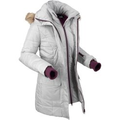 Kurtka outdoorowa 2 w 1, pikowana bonprix srebrny matowy. Szare kurtki damskie bonprix, s, bez wzorów, z futra, bez kaptura. Za 199,99 zł.