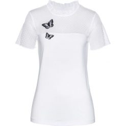 Shirt z koronką bonprix biały. Białe koszulki damskie marki bonprix, w koronkowe wzory, z koronki, bez kołnierzyka, bez rękawów. Za 74,99 zł.