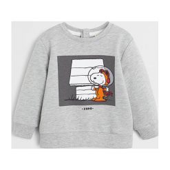 Mango Kids - Bluza dziecięca Peanuts 80-104 cm. Szare bluzy chłopięce Mango Kids, z nadrukiem, z bawełny, bez rękawów, bez kaptura. Za 69,90 zł.