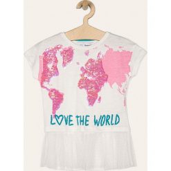 Desigual - T-shirt dziecięcy 104-164 cm. Białe bluzki dziewczęce Desigual, z nadrukiem, z bawełny, z okrągłym kołnierzem, z krótkim rękawem, krótkie, bez kaptura. Za 179,90 zł.
