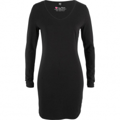 Sukienka shirtowa ze stretchem, długi rękaw bonprix czarny. Czarne długie sukienki marki bonprix, z długim rękawem. Za 44,99 zł.