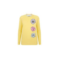 SWEATSHIRT - FLOWERS IN MY HEART - OVERSIZE. Żółte bluzy damskie Kingsize, na lato, s, z nadrukiem, z bawełny, bez rękawów, bez kaptura. Za 79,50 zł.