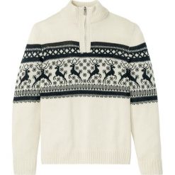 Sweter ze stójką bonprix kremowy wzorzysty. Brązowe swetry męskie bonprix, s, bez wzorów, ze stójką, bez kaptura. Za 89,99 zł.