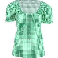 Bluzka ludowa z dekoltem "carmen" bonprix zielony opal - biały w kratę. Zielone bluzki damskie marki bonprix, z kołnierzem typu carmen. Za 59,99 zł.