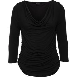 Shirt z rękawami 3/4 i dekoltem "wodą" bonprix czarny. Czarne koszulki damskie bonprix, bez wzorów, z elastanu, bez kołnierzyka, bez rękawów. Za 59,99 zł.