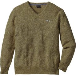 Swetry klasyczne męskie: Sweter z dekoltem w serek Regular Fit bonprix zielony khaki