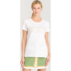 T-SHIRT Liu Jo. Białe t-shirty damskie Liu Jo, s, z haftami, z bawełny, z okrągłym kołnierzem. Za 221,40 zł.