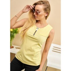 Bluzka Zip Kolor Żółty OneSize. Czarne bluzki damskie LIGARI, uniwersalny, w paski, z elastanu, bez kołnierzyka, bez rękawów. Za 59,99 zł.