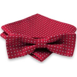 Czerwona Mucha w Szare Groszki - ALTIES - z Taką Samą Poszetką, Męska MUALTStania0097. Czerwone muszki męskie Alties, na imprezę, w paski, eleganckie. W wyprzedaży za 29,00 zł.