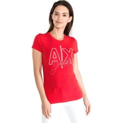 Armani Exchange Koszulka Czerwony. Czerwone koszulki damskie Armani Exchange, l, z nadrukiem, z elastanu, bez kołnierzyka. Za 257,95 zł.