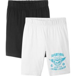 Krótkie spodenki shirtowe (2 pary) bonprix biały + czarny. Białe spodenki chłopięce bonprix, z nadrukiem, krótkie. Za 39,98 zł.