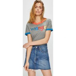 Wrangler - Top. Szare topy damskie Wrangler, l, z nadrukiem, z bawełny, z okrągłym kołnierzem. Za 119,90 zł.