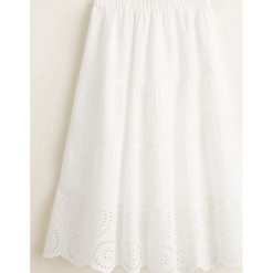 Mango Kids - Spódnica dziecięca Ibiza 110-164 cm. Białe spódniczki dziewczęce Mango Kids, z haftami, z bawełny, midi, rozkloszowane. W wyprzedaży za 49,90 zł.