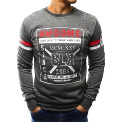 Bluzy męskie: Bluza męska bez kaptura z nadrukiem antracytowa (bx3096)