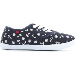 Granatowe Tenisówki Hey Girls. Niebieskie buty dziewczęce sportowe marki Born2be, z materiału, z okrągłym noskiem. Za 24,99 zł.