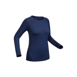 Koszulka turystyczna długi rękaw Techwool 190 damska. Niebieskie t-shirty damskie marki ARTENGO, z elastanu, ze stójką. Za 129,99 zł.