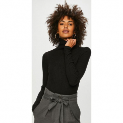 Answear - Bluzka. Czarne bluzki damskie ANSWEAR, s, z haftami, z elastanu, casualowe, z golfem, bez rękawów. W wyprzedaży za 59,90 zł.