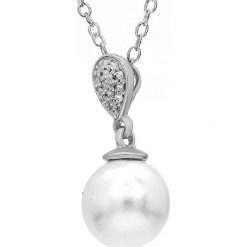 Srebrny naszyjnik z zawieszką z perłą i diamentami - dł. 40 cm. Szare naszyjniki damskie Aria, z perłą, srebrne. W wyprzedaży za 489,95 zł.