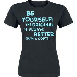 Be Yourself Koszulka damska czarny. Czarne bluzki damskie marki Be Yourself, s, z nadrukiem, z okrągłym kołnierzem. Za 24,90 zł.