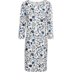 Sukienka shirtowa, rękawy 3/4 bonprix niebieski z nadrukiem. Niebieskie sukienki damskie marki bonprix, z nadrukiem, bez kołnierzyka, bez rękawów. Za 59,99 zł.