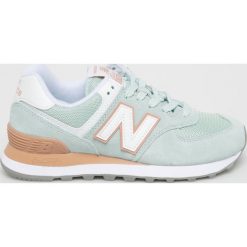 New Balance - Buty WL574ESE. Zielone buty sportowe damskie New Balance, bez wzorów, ze skóry, sportowe. W wyprzedaży za 299,90 zł.