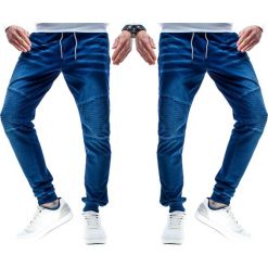 Spodnie joggery męskie niebieskie Recea. Niebieskie spodnie męskie Recea, na co dzień, s, bez wzorów, z bawełny. Za 99,99 zł.
