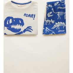 Mango Kids - Piżama dziecięca 104-164. Niebieskie piżamy chłopięce marki Mango Kids, z nadrukiem, z bawełny, bez rękawów. Za 59,90 zł.