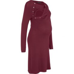 Sukienka dzianinowa ciążowa i do karmienia bonprix czerwony klonowy. Czerwone sukienki ciążowe bonprix, z dzianiny, z okrągłym kołnierzem, moda ciążowa. Za 49,99 zł.