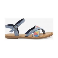 TOMS Sandały Niebieski. Niebieskie sandały damskie Toms, w paski, z materiału, bez obcasa, z paskami. Za 318,95 zł.