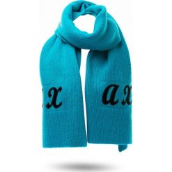 SZAL Armani Exchange. Niebieskie szaliki damskie Armani Exchange, z aplikacjami, z materiału. Za 233,40 zł.