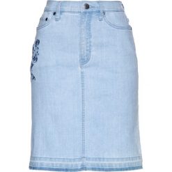 Spódnica dżinsowa z aplikacją bonprix niebieski "bleached”. Niebieskie spódniczki damskie bonprix, z aplikacjami. Za 119,99 zł.