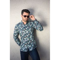 Męska Koszula w Tropikalny Wzór. Czarne koszule męskie Veva, na lato, m, bez wzorów, z bawełny, ze stójką, z długim rękawem. Za 199,00 zł.