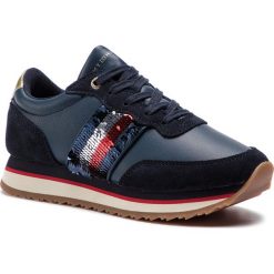 Sneakersy TOMMY HILFIGER - Sequins Retro Runner FW0FW03703 Midnight 403. Niebieskie półbuty damskie TOMMY HILFIGER, z zamszu. W wyprzedaży za 249,00 zł.