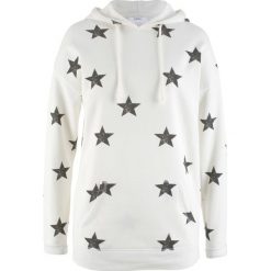 Bluza z kapturem i nadrukiem w gwiazdy bonprix biel wełny z nadrukiem. Białe bluzy rozpinane damskie bonprix, z nadrukiem, z wełny, z kapturem. Za 74,99 zł.